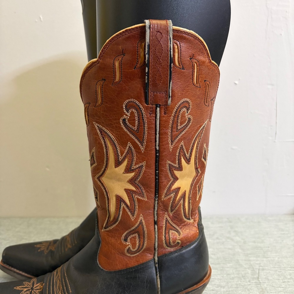 Ariat Western Boots Women 7.5B Black Brown 15502 Leather Inlay Snip Toe Vintage - Picture 10 of 13